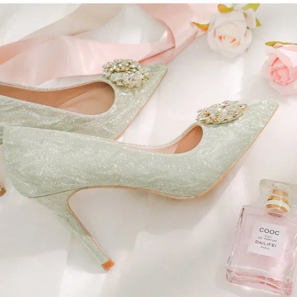 Diamond high -heeled shoe sequin pointed fine heel single shoes - Picture 5 of 6